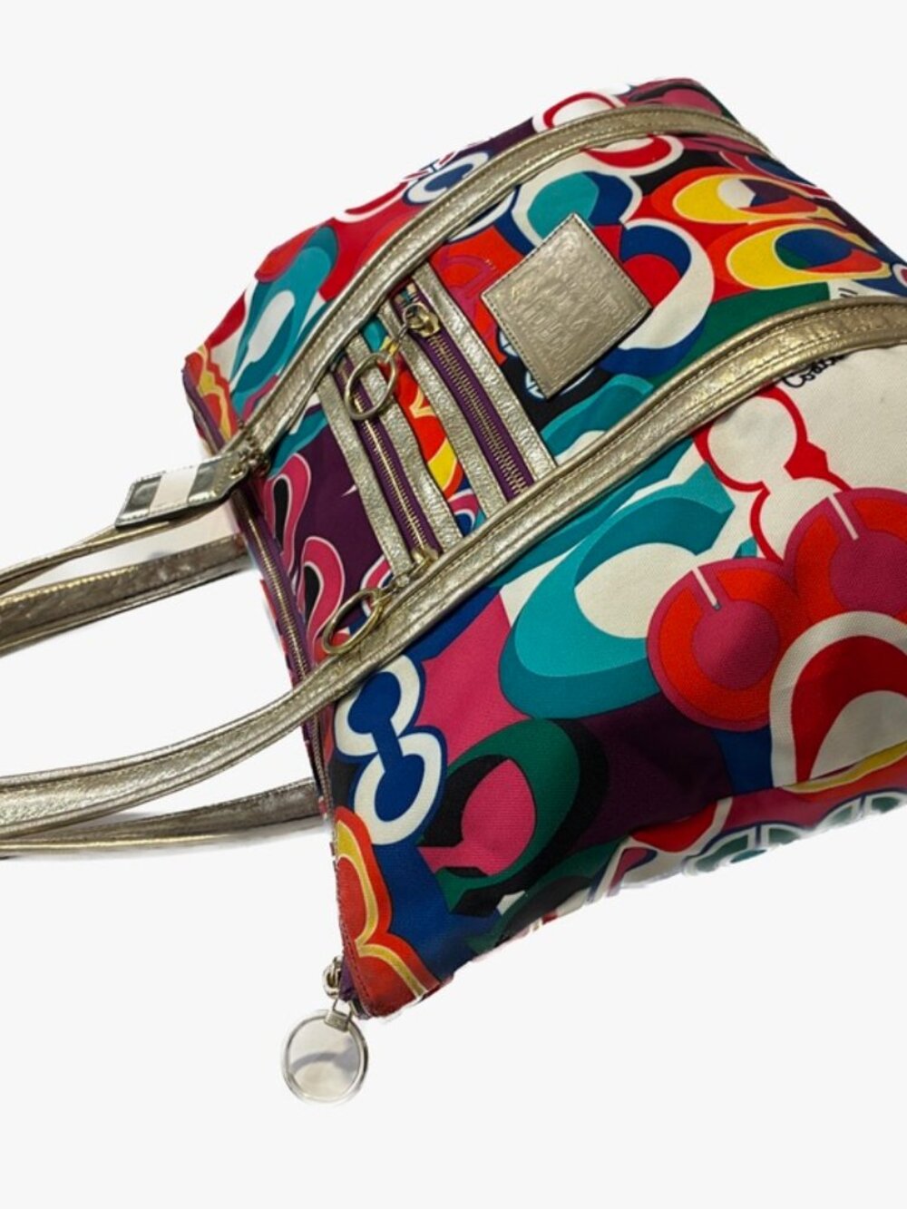 Coach Poppy Glam Tote Multicolor Signature Canvas Metallic Gold 13830 - Picture 11 of 16